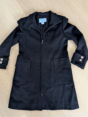 NINE WEST Black Wool Zipper Coat Jacket Silver Cuff Button Classic Woman's 4